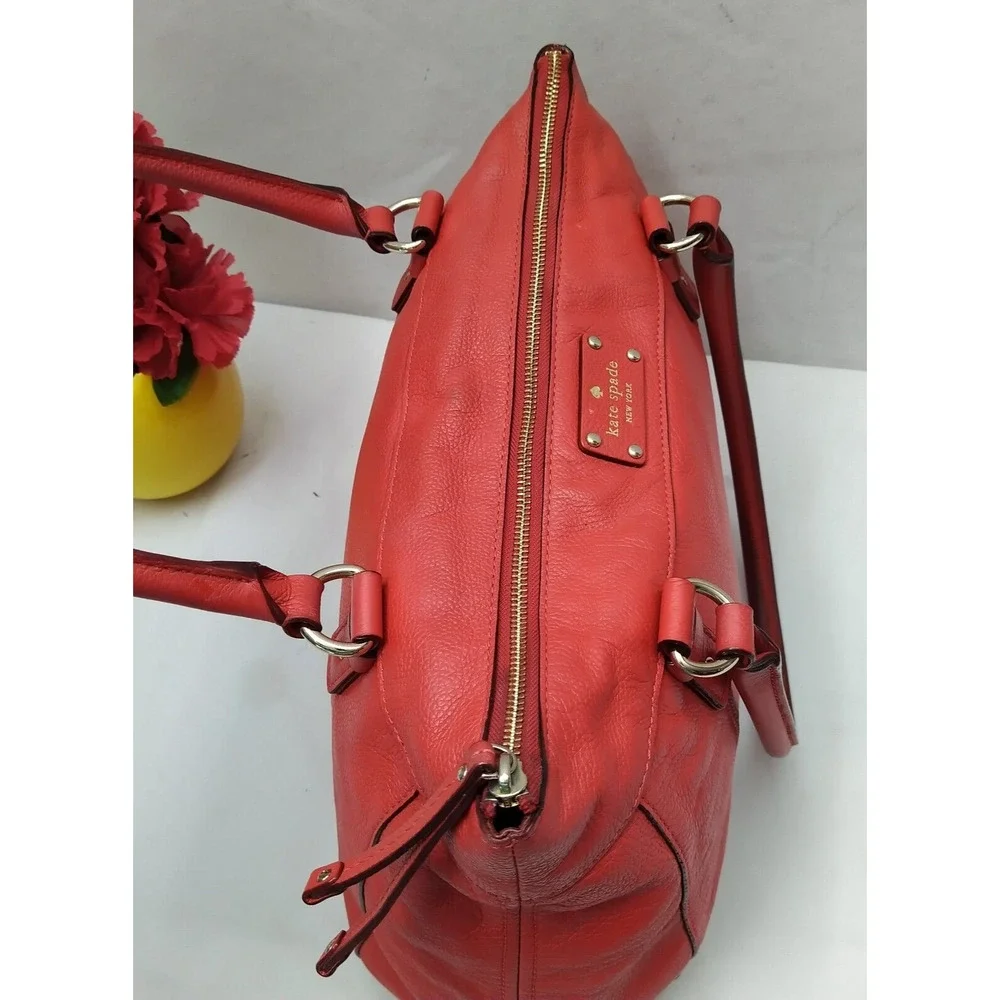 Kate Spade New York Red Pebbled Leather Double Handles Satchel Shoulder Bag
